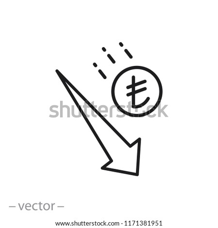 turkish lira devaluation icon, inflation linear sign isolated on white background - editable vector illustration eps10