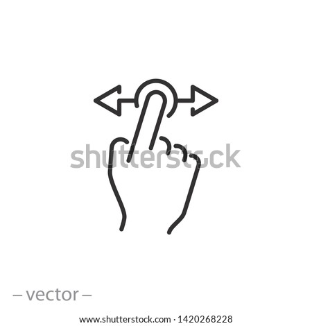 hand swipe icon, horizontal scroll, line symbol set on white background - editable stroke vector illustration eps10