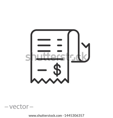 cashier receipt icon, receipt bill, thin line symbol for web and mobile phone on white background - editable stroke vector illustration eps10