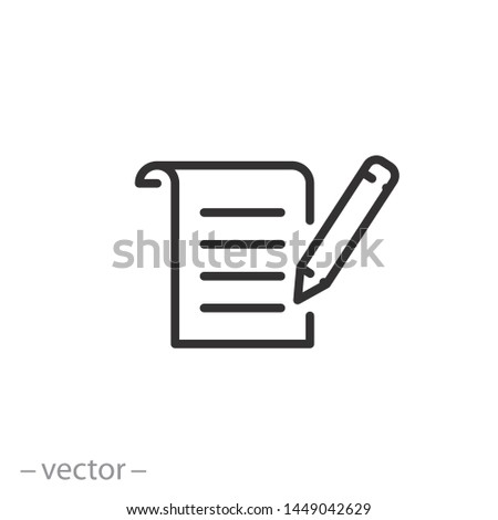 writing on paper sheet icon, content letter, creation book, writer or journalist, thin line symbol for web and mobile phone on white background - editable stroke vector illustration eps10