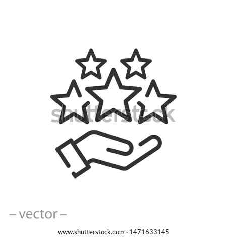 customer review icon, quality rating, feedback, five stars line symbol on white background - editable stroke vector illustration eps10