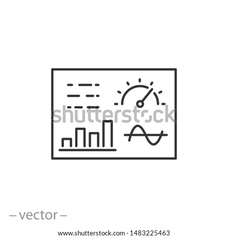 dashboard icon, kpi widget, performance data indicator, thin line symbol on white background - editable stroke vector illustration eps 10