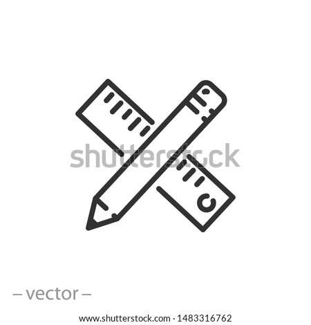 pencil and ruler icon, creativity progect, thin line symbol on white background - editable stroke vector illustration eps 10