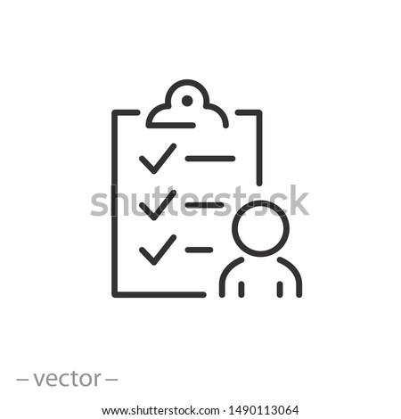 user checklist icon, manager candidate, account activity, thin line web symbol on white background - editable stroke vector illustration eps10