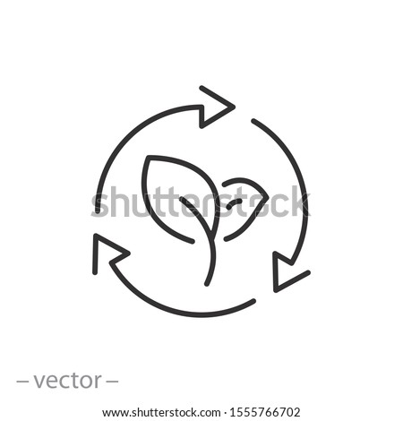 organic recycle icon, eco care, reusable environmental, ecology friendly reuse, logo, thin line web symbol on white background - editable stroke vector illustration eps 10