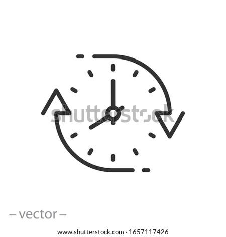 change or update date icon, forward or back time on clock, reverse time, thin line web symbol on white background - editable stroke vector illustration