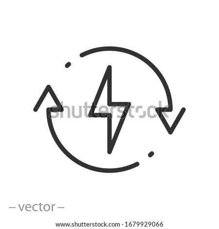 backup power engine icon, auto supply battery energy, consumption voltage sustainable, lightning bolt, thin line web symbol on white background - editable stroke vector illustration eps10
