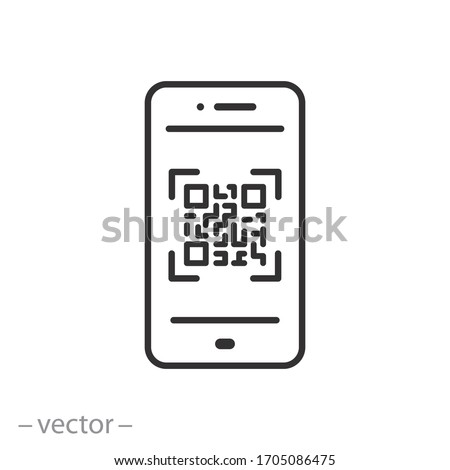 scan qr code icon, barcode scanner, phone app, thin line web symbol on white background - editable stroke vector illustration eps10 商業照片 © 