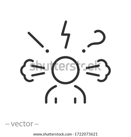 negative thinking icon, angry and bad mood client, customer negative behavior, attention thin line web symbol on white background - editable stroke vector illustration eps10