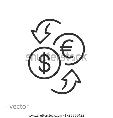 currency exchange icon vector, sign money dollar with euro, thin line symbol on white background