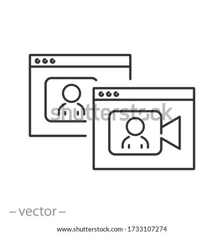 virtual video chat, online meeting icon vector, interview zoom, thin line symbol on white background