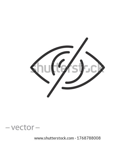 hidden eye icon, invisible view, forbidden see, thin line symbol on a white background - editable stroke vector illustration eps10