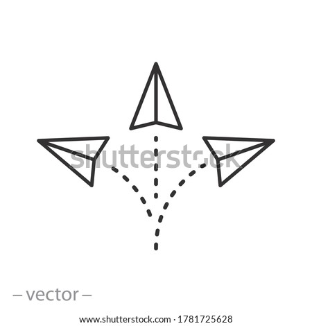 competition paper plane icon, option creative direction, flying airplane, thin line web sign on white background - editable stroke vector illustration eps10