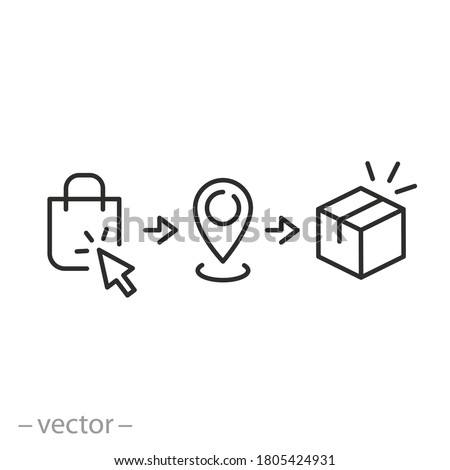 click and collect order, icon, receive order in pick up point, delivery services steps, e-commerce concept - editable stroke vector illustration eps 10