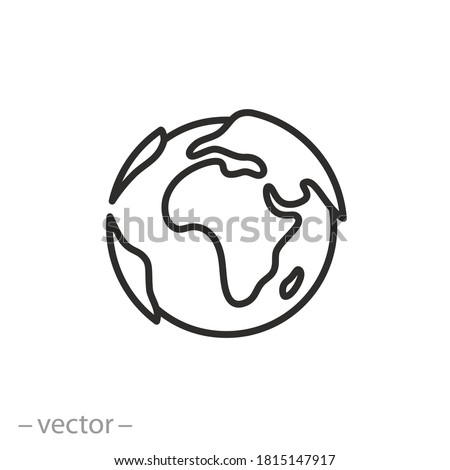 globe icon, earth planet day, world map, logo template ecology environment, thin line simple web symbol on white background, editable stroke vector illustration