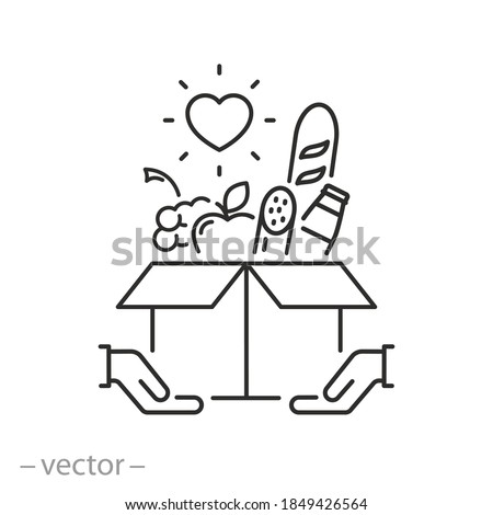 donate food box icon, share meal with hungry, rocery service delivery , thin line symbol on white background - editable stroke vector illustration eps 10