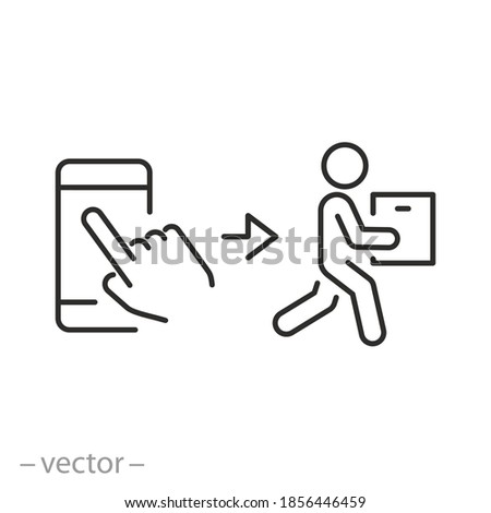 click buy and collect order, icon, receive order in pick up point, delivery services steps, online store concept - editable stroke line vector illustration 商業照片 © 