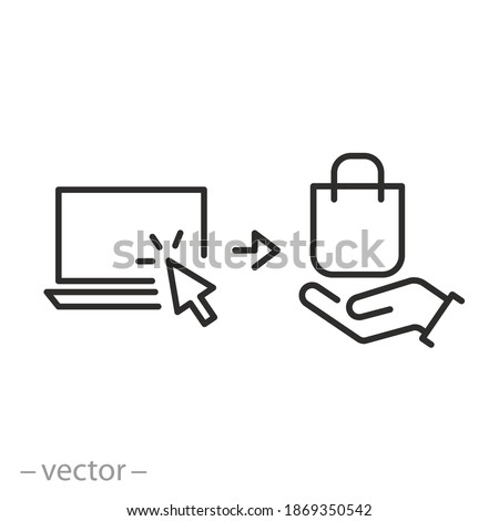 click and collect order online, icon, receive order in pick up point, delivery food services steps, hand holding paper bag, - editable stroke vector illustration eps 10