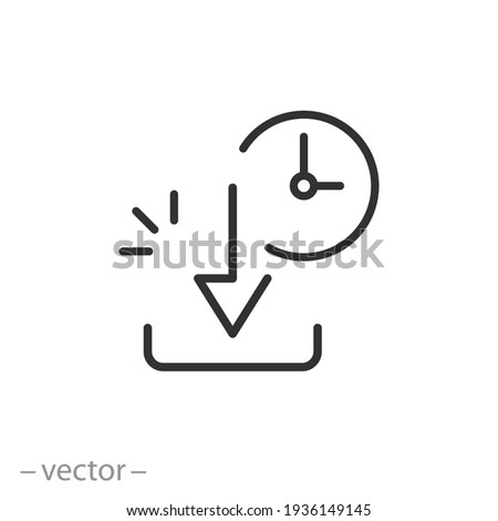 download time icon, file inbox, upload button with clock, thin line web symbol on white background - editable stroke vector illustration