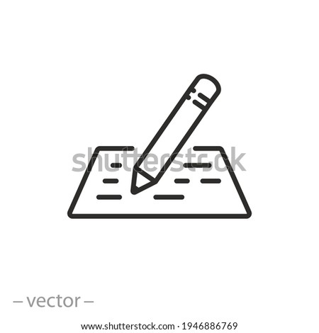 edit text pencil icon, write or correct document, review or proofread grammar, writing essay in notebook, manuscript, thin line symbol on white background - editable stroke vector eps10