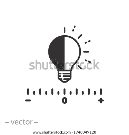 level light icon, control scale for bright, regulation contrast, electric bulb energy, adjustment brightness, thin line web symbol on white background - editable stroke vector illustration eps10