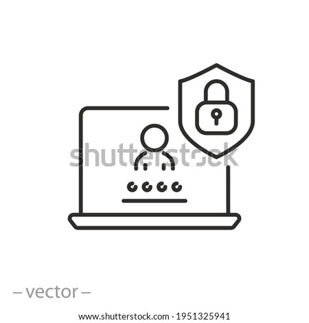 cyber security icon, protect data user, login access privacy, safety  information access, unlock profile social, thin line symbol on white background - editable stroke vector eps10