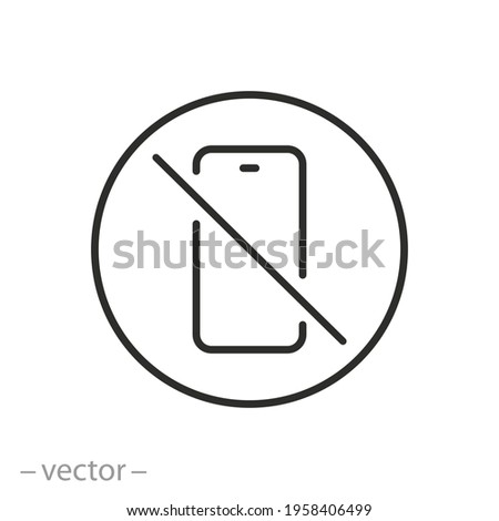 no phone icon, cellphone prohibited, off mobile please, stop using device, ban zone, thin line symbol on white background - editable stroke vector eps10