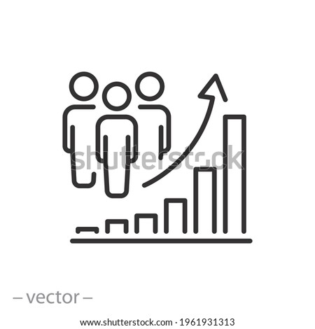 population growth icon, increase social development, global demography, people evolution chart, thin line symbol on white background - editable stroke vector eps10