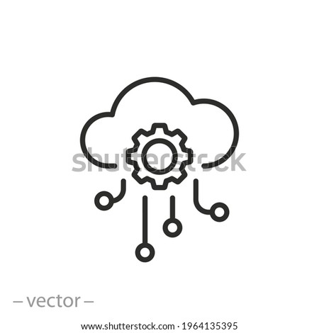 api software icon, cloud integration with gear, hosting server,  framework concept, thin line symbol on white background - editable stroke vector illustration eps10