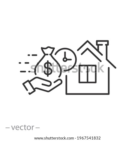 home loan icon, estate mortgage, payout house credit, save money, thin line symbol on white background - editable stroke vector eps10