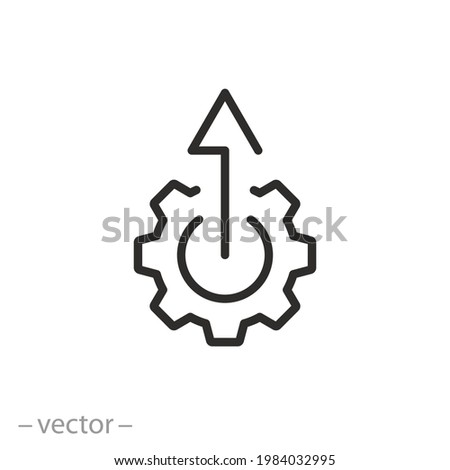 system upgrade icon, gear with arrow, update process, install software, thin line symbol on white background - editable stroke vector illustration eps10