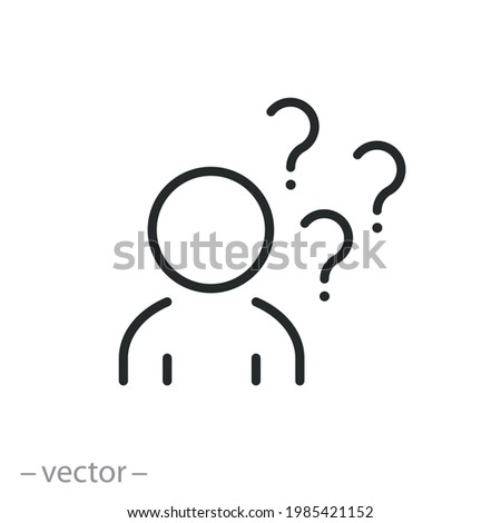 man think icon, doubt or unsure, person with question, enquire, human lost and difficulty, editable stroke vector illustration eps10