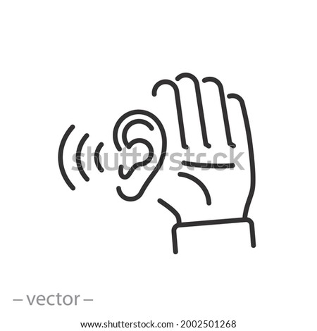 attentively ear listen icon, hear rumor or secret, social news, story media, thin line symbol on white background - editable stroke vector illustration eps10