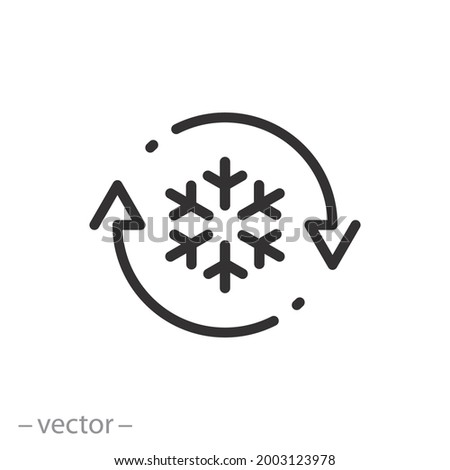 freezer control icon, auto cooling or defrost, conditioning car or house, snowflake with two rotation arrows, thin line web symbol on white background - editable stroke vector illustration eps10 Foto stock © 