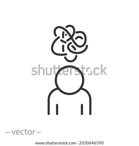 mental disorder icon, sad man, condition stress, mind self control person, bad mood male, thin line symbol on white background - editable stroke vector illustration