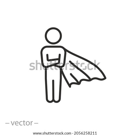 superhero icon, proud man, pose brave person with cape, strong hero, super power, thin line symbol on white background - editable stroke vector illustration eps10