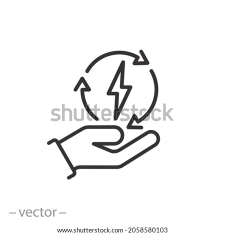 save energy icon, control electricity power, hand saving consumption, thin line symbol on white background - editable stroke vector illustration 商業照片 © 