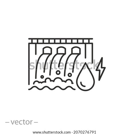 hydroelectric power plant icon, modern hydropower, dam outline,  water energy, electricity water turbine, thin line symbol - editable stroke vector illustration ストックフォト © 