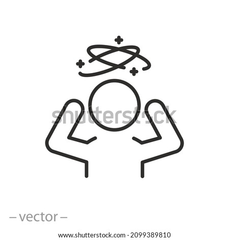 dizziness icon, headache person, feeling dizzy, vertigo discomfort, thin line symbol - editable stroke vector illustration