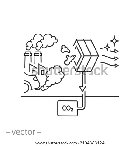 capture and storage co2 icon, low pollution carbon, chemical waste,  decarbonize air, thin line symbol on white background - editable stroke vector illustration