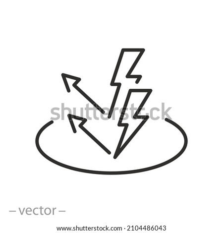 anti static surface icon, safety from electricity, remove charge energy, thin line symbol on white background