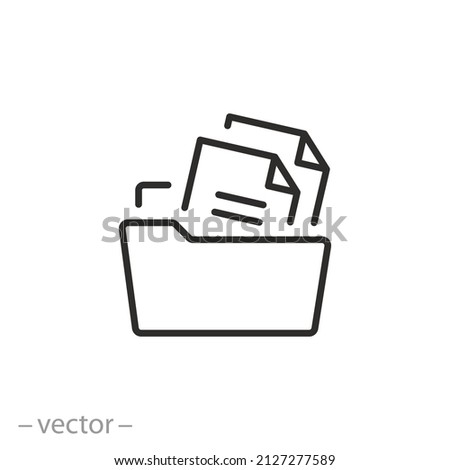 document archive icon, database organization, folder case, digital document, thin line symbol on white background - editable stroke vector illustration