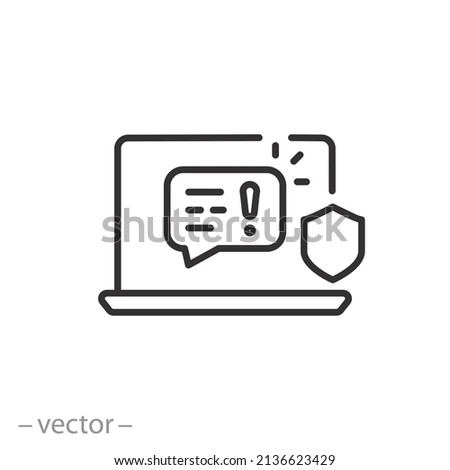 threat detection response icon, cyber security, attack caution cloud,  thin line symbol on white background - editable stroke vector illustration