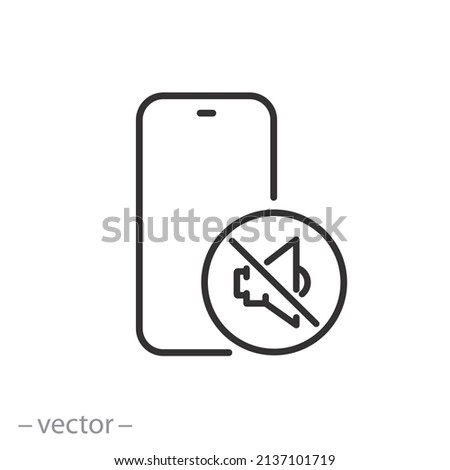 silent phone icon, turn mobile quiet, silence or sound switch, thin line symbol on white background - editable stroke vector illustration