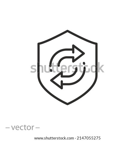 protection system update icon, update app protect or antivirus, shield with arrows rotation, thin line symbol on white background - editable stroke vector illustration
