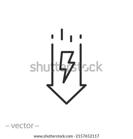 low consumption electricity icon, reduce energy charge, thin line web symbol on white background - editable stroke vector illustration
