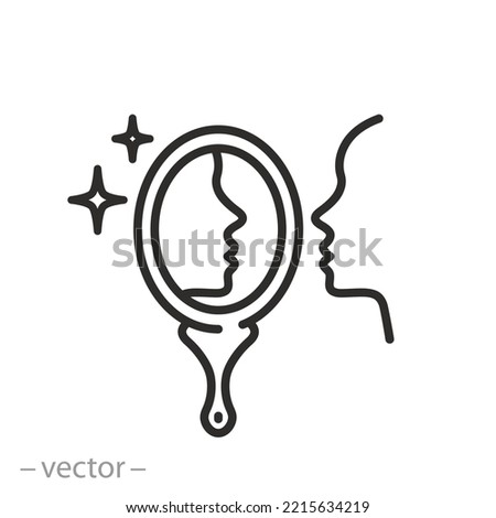 self awareness icon, mirror person reflect, personality consciousness,  thin line symbol on white background - editable stroke vector illustration eps10
