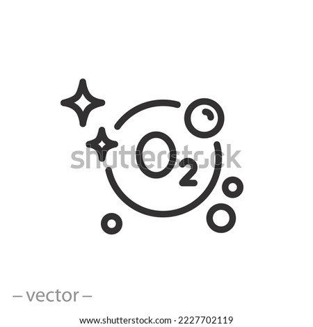 oxygen molecule icon, O2 model, clean air concept, thin line symbol on white background - editable stroke vector illustration