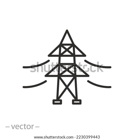 power line icon, electricity pylon, thin line symbol on white background - editable stroke vector illustration