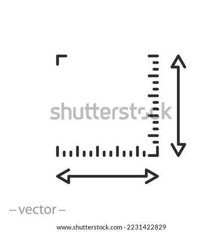 surface size measurement icon, square dimension, area coordinate, thin line symbol on white background - editable stroke vector illustration